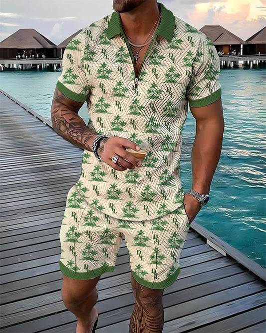 Chándal de verano para hombre, traje deportivo, conjunto para hombre, pantalón corto informal con estampado 3D, camiseta de manga, Polo con cremallera y solapa, ropa para hombre para correr