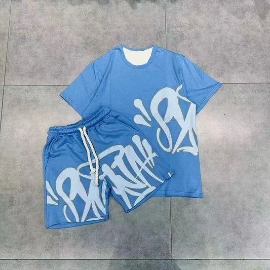Men's Short Sleeve T-shirts Shorts Two Piece Sets Outdoor Run Training Clothing Summer Quick Drying Sweat-absorbing Sports Suit